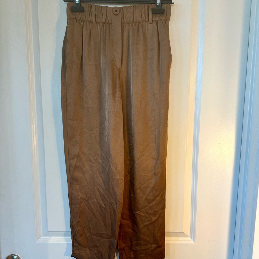 Zara Brown Satin Straight Leg Trousers, size XS